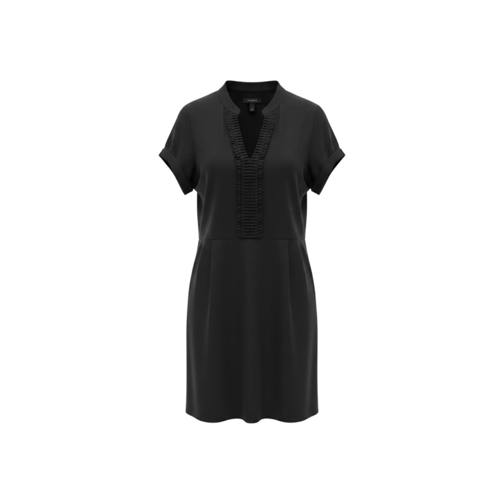 Ann Taylor Loft Black Ruffle Neck Shift Dress Size 10 Classic Career Cocktail